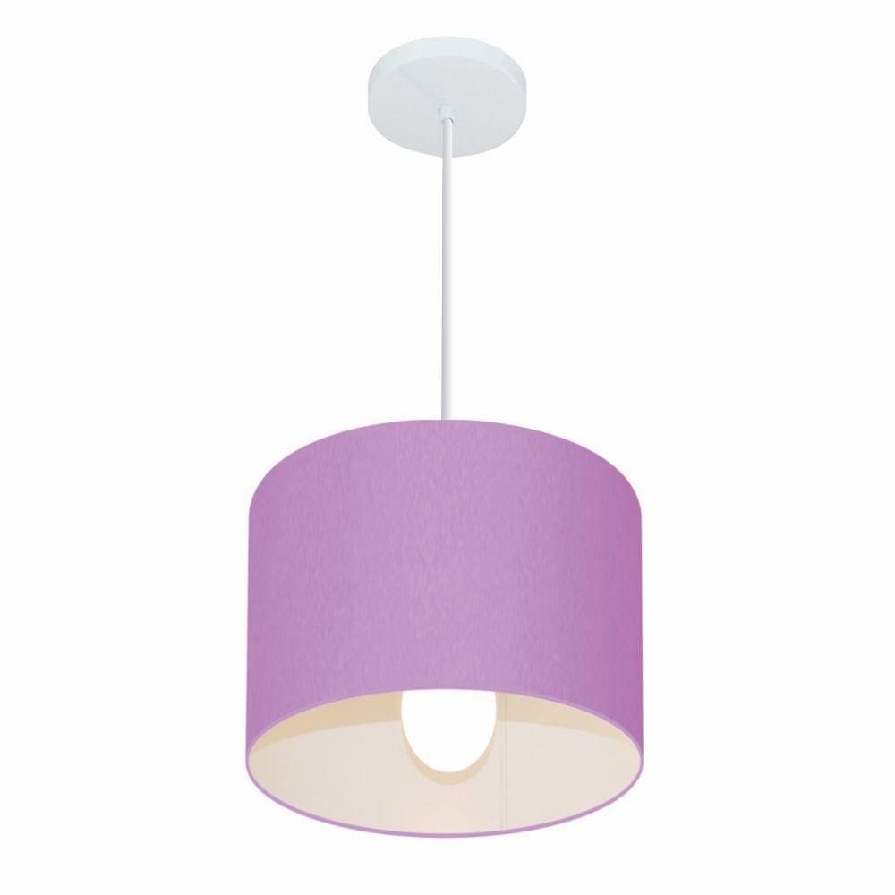 Lustre Pendente Cilíndrico Md-4054 Cúpula Em Tecido 30x21cm Lilás - Bivolt