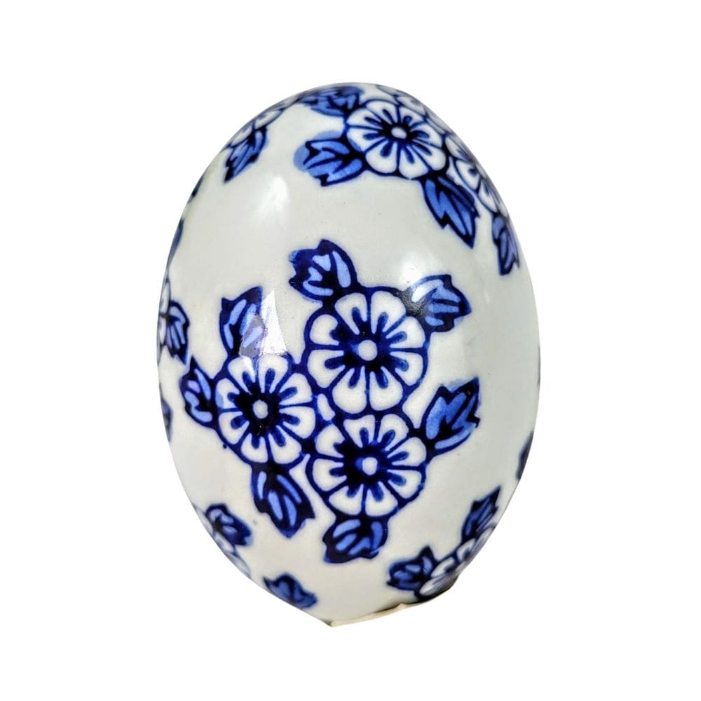 Ovo De Páscoa Decorativo 8X5Cm Porcelana Azul E Branca C