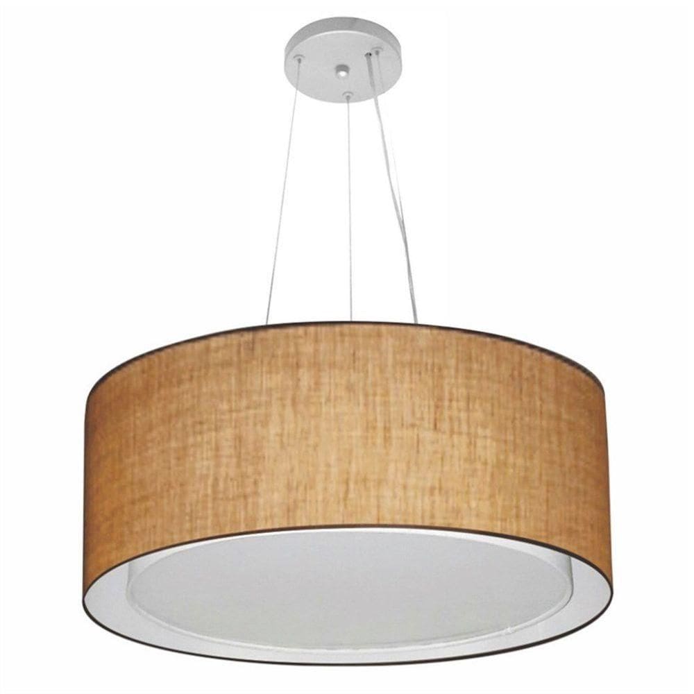 Lustre Pendente Cilíndrico Duplo Vivare Md-4124 Cúpula Em Tecido 50x25cm - Bivolt Palha 127/220v