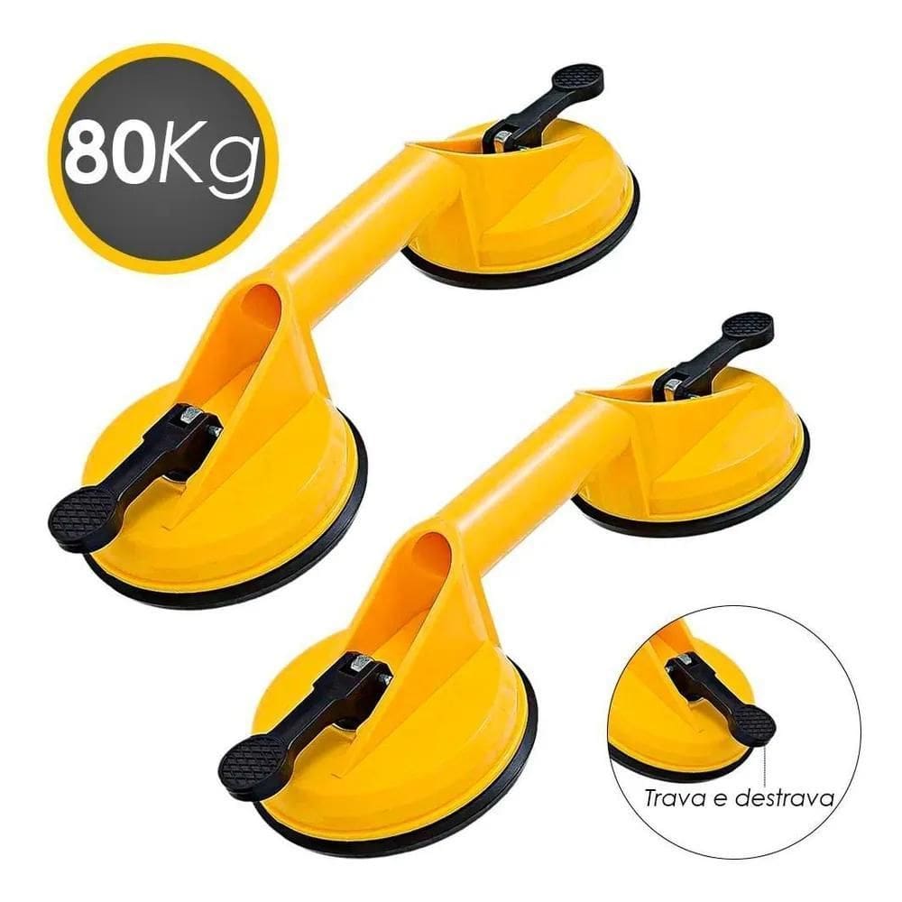 2X Par Ventosas Duplas Titanium 80Kg P/Vidros Pisos Porcelan
