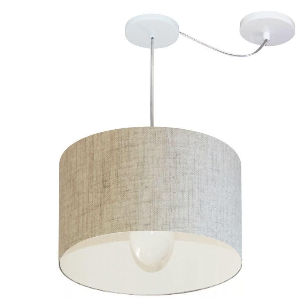 Lustre Pendente Cilíndrico Com Desvio De Centro Vivare Md-4226 Cúpula Em Tecido 40x25cm - Bivolt Rustico-bege 127/220v