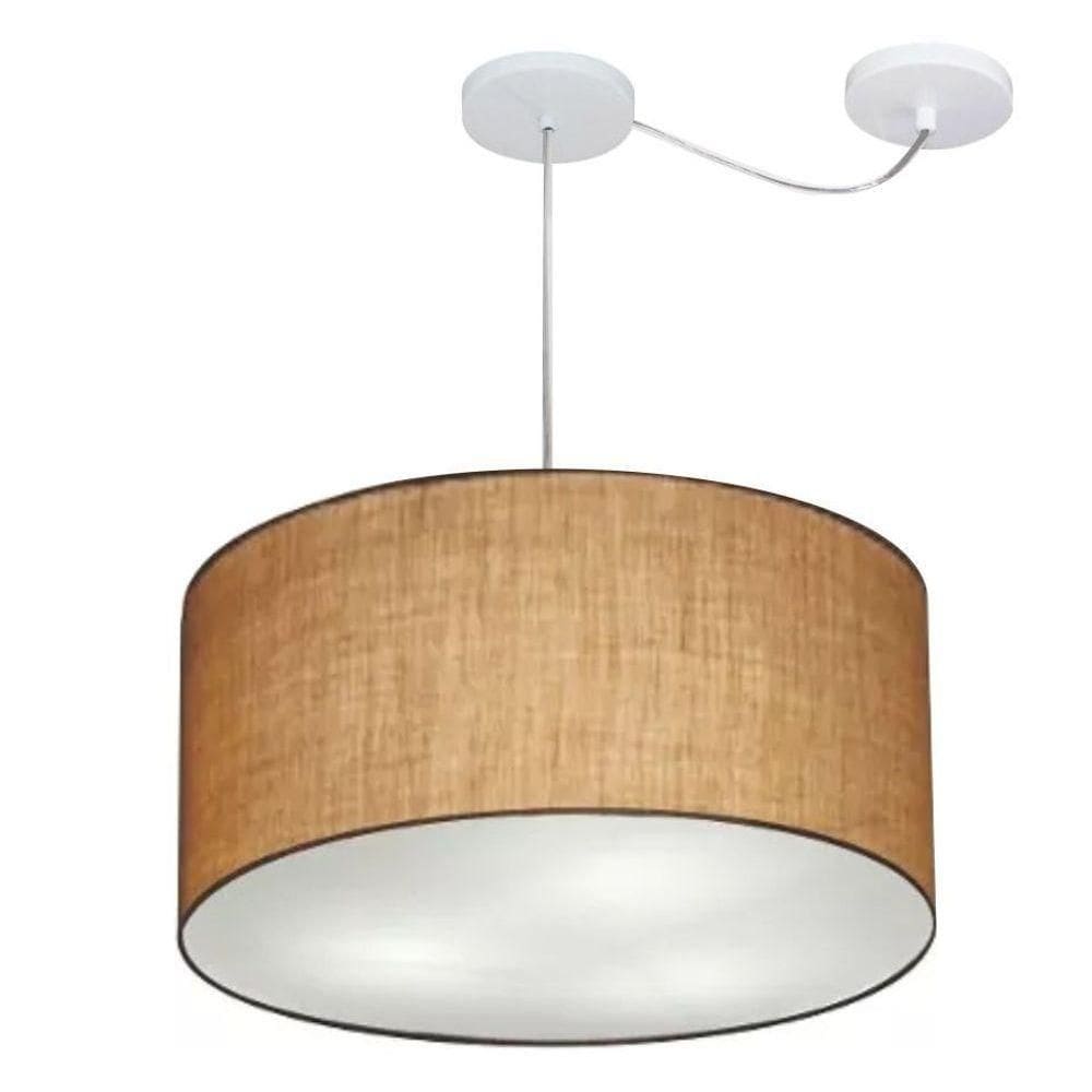 Lustre Pendente Cilíndrico Com Desvio De Centro Vivare Md-4238 Cúpula Em Tecido 45x25cm - Bivolt Palha 127/220v