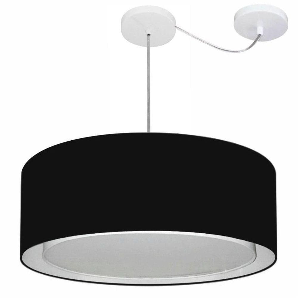 Lustre Pendente Cilíndrico Com Desvio De Centro Vivare Md-4317 Cúpula Em Tecido 60x25cm - Bivolt Preto 127/220v