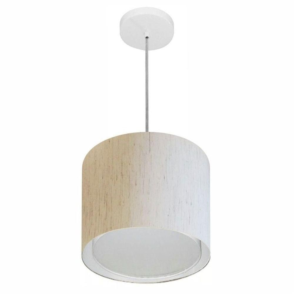 Lustre Pendente Cilíndrico Duplo Md-4284 Cúpula Em Tecido 30x30cm Linho Bege - Bivolt
