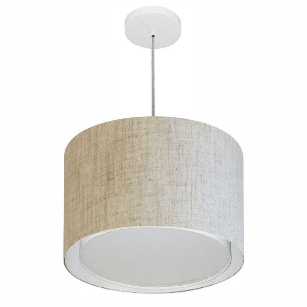 Lustre Pendente Cilíndrico Duplo Vivare Md-4286 Cúpula Em Tecido 40x30cm - Bivolt Rustico-bege 127/220v