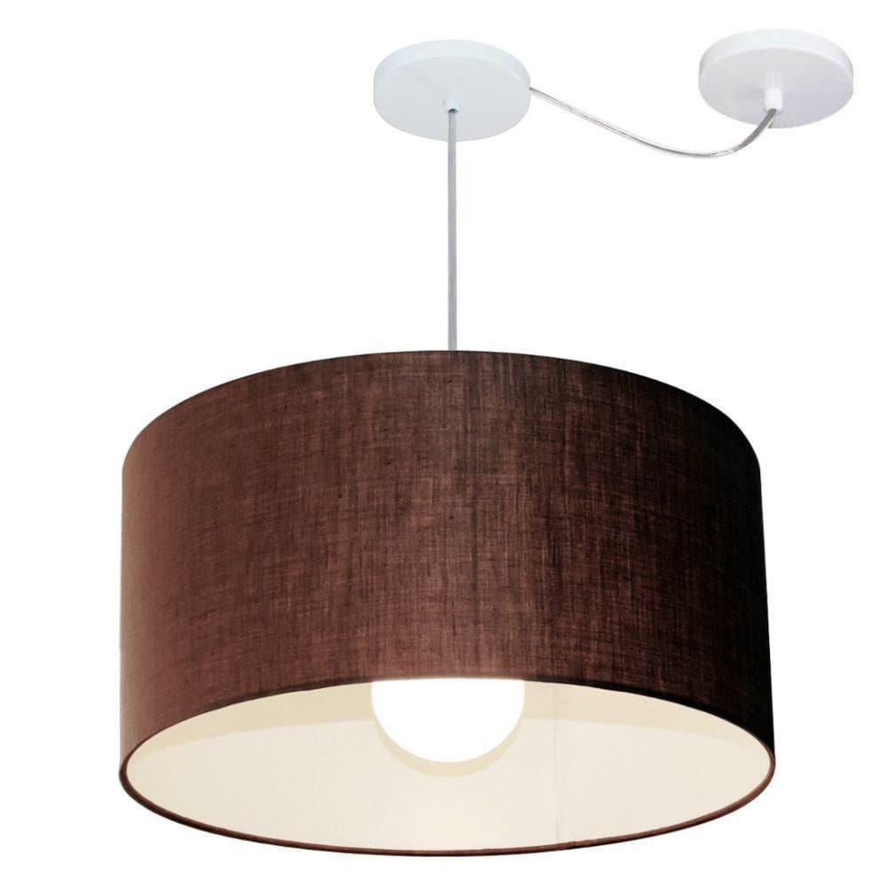 Lustre Pendente Cilíndrico Com Desvio De Centro Vivare Md-4233 Cúpula Em Tecido 55x30cm - Bivolt Café 127/220v