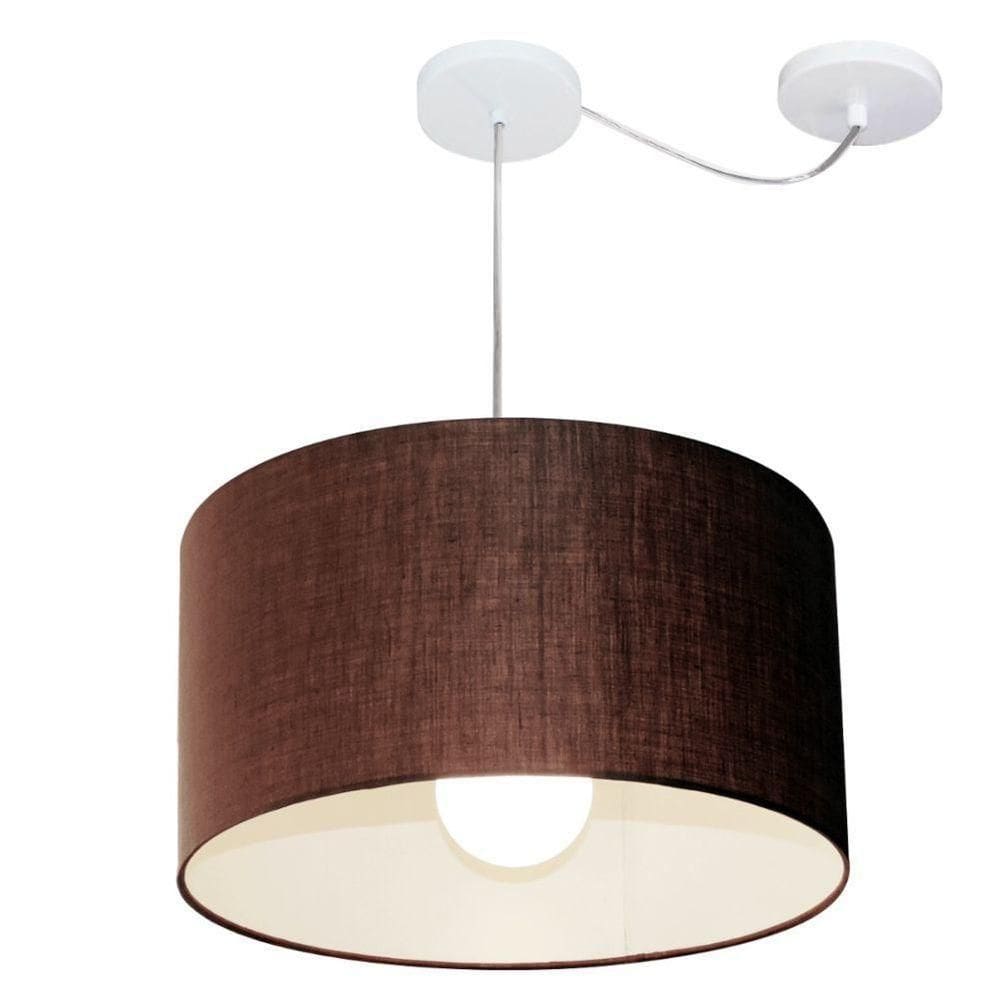 Lustre Pendente Cilíndrico Com Desvio De Centro Vivare Md-4229 Cúpula Em Tecido 45x30cm - Bivolt Café 127/220v