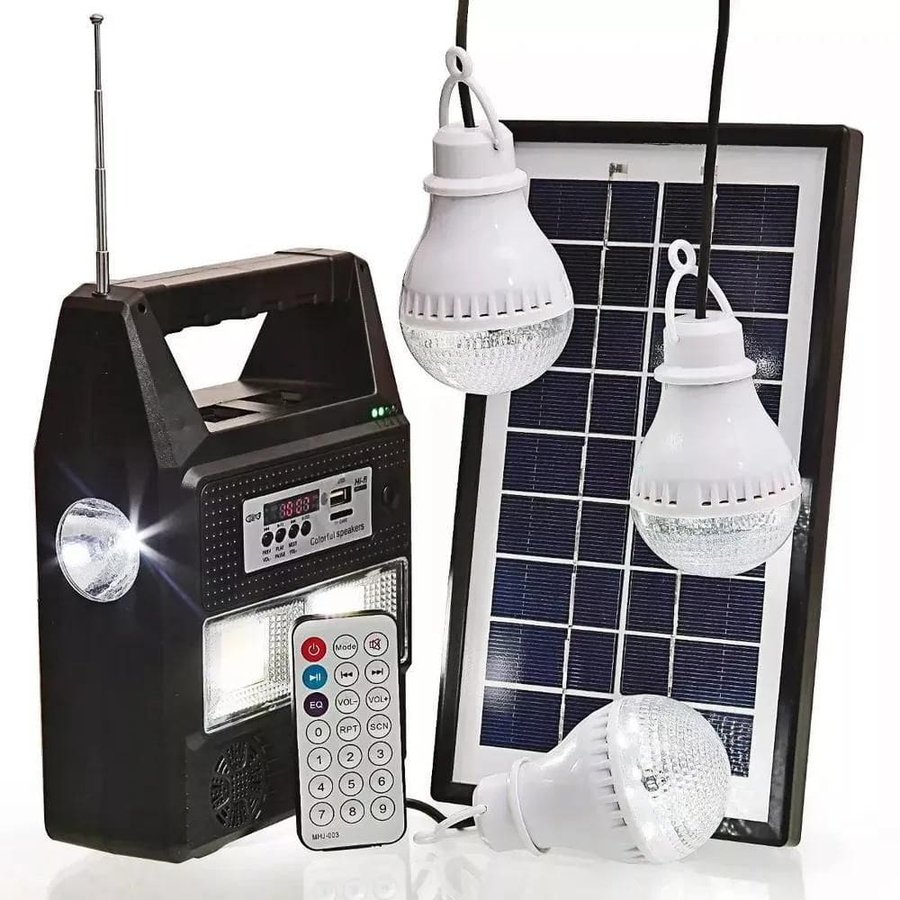 2X Luminaria Solar De Led Com Rádio Fm Recarregavel 3 Lâmpad