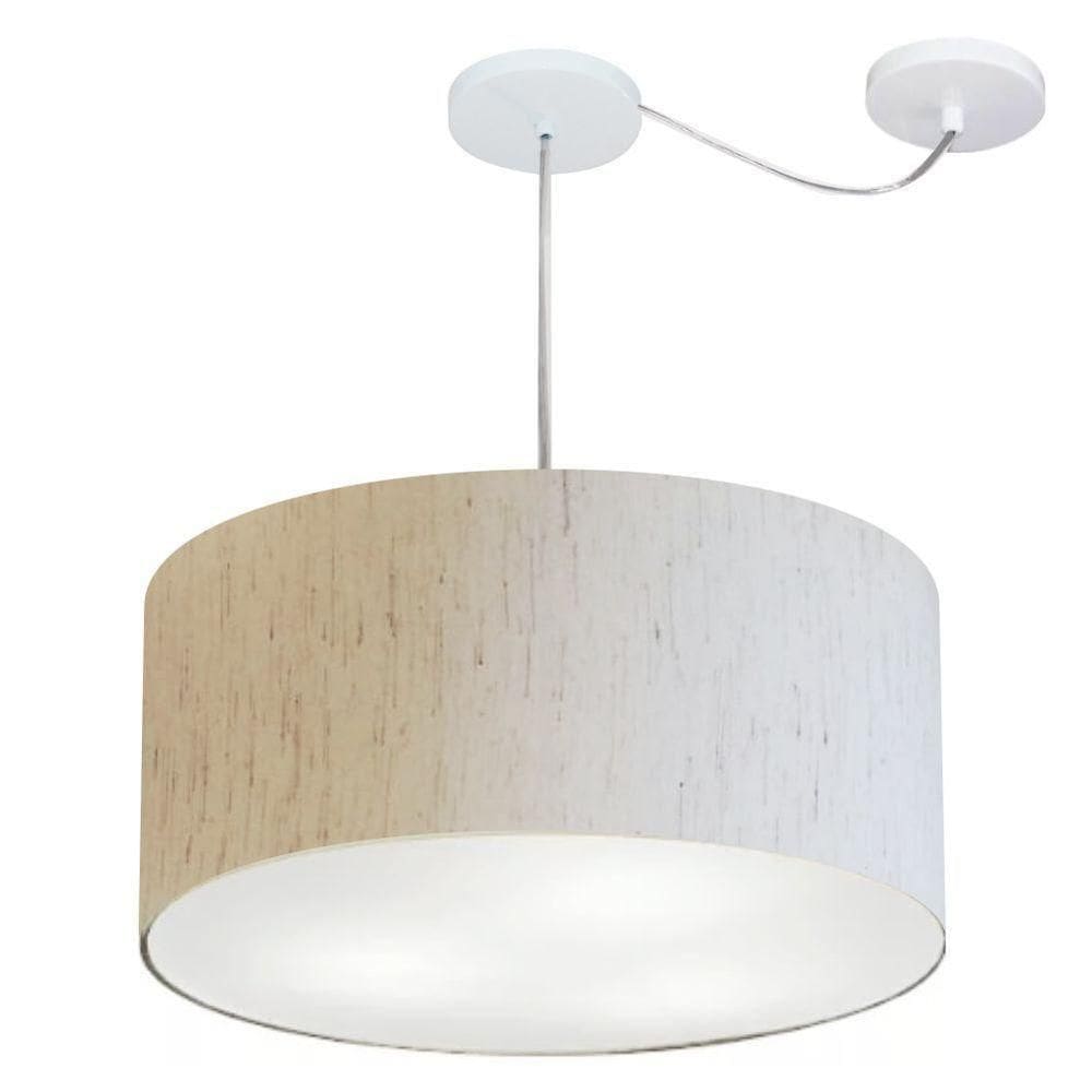 Lustre Pendente Cilíndrico Com Desvio De Centro Vivare Md-4252 Cúpula Em Tecido 55x25cm - Bivolt Linho Bege 127/220v