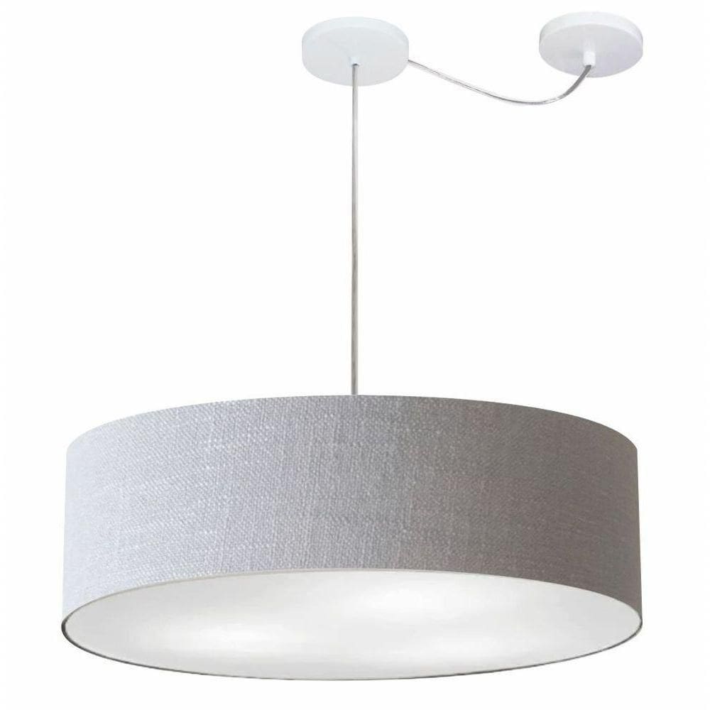 Lustre Pendente Cilíndrico Com Desvio De Centro Vivare Md-4265 Cúpula Em Tecido 60x15cm - Bivolt Rustico-cinza 127/220v