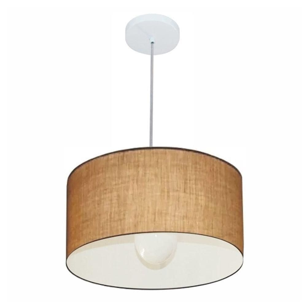 Lustre Pendente Cilíndrico Md-4031 Cúpula Em Tecido 40x21cm Palha - Bivolt