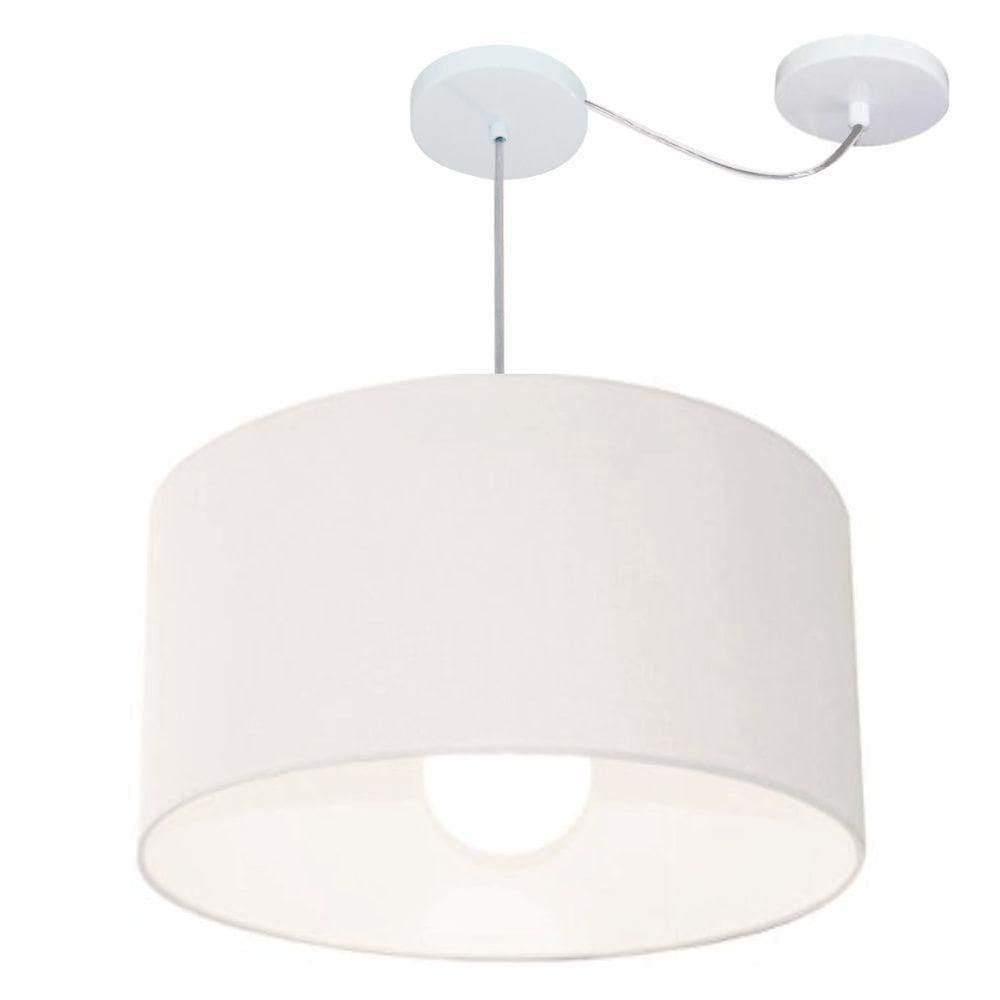 Lustre Pendente Cilíndrico Com Desvio De Centro Vivare Md-4234 Cúpula Em Tecido 60x30cm - Bivolt Branco 127/220v