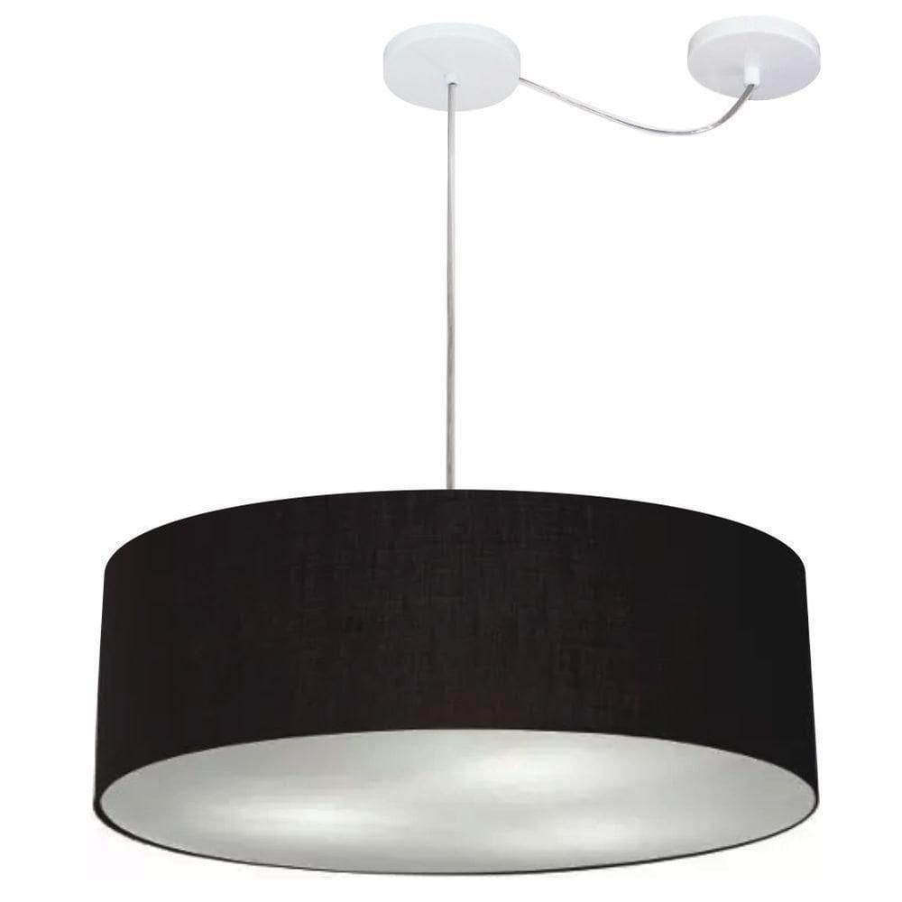 Lustre Pendente Cilíndrico Com Desvio De Centro Vivare Md-4259 Cúpula Em Tecido 50x15cm - Bivolt Preto 127/220v