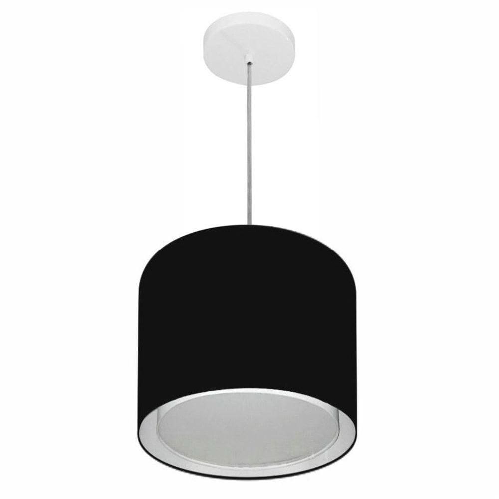 Lustre Pendente Cilíndrico Duplo Vivare Md-4284 Cúpula Em Tecido 30x30cm - Bivolt Preto 127/220v