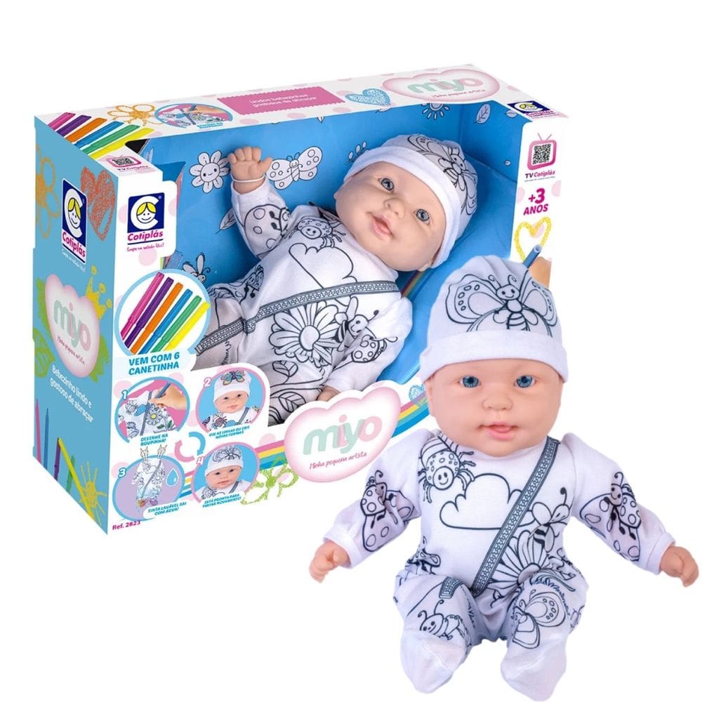 Boneca Miyo Para Pintar Colorir Com 6 Canetinhas Lavaveis