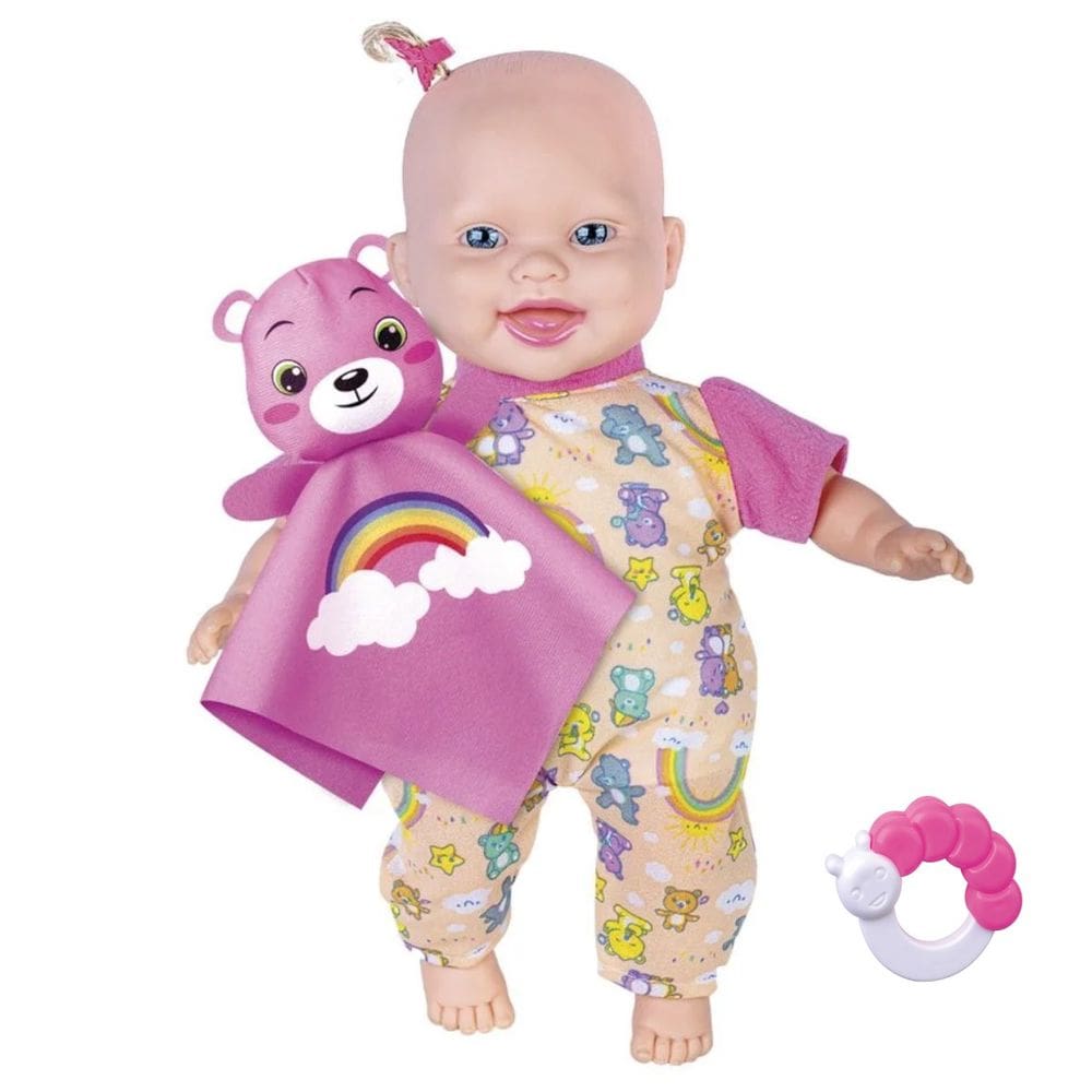 Boneca Infantil Soffi Baby Rainbow Com Naninha e Mordedor