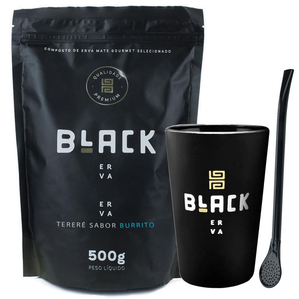 Kit Tereré Erva Burrito Copo Preto E Bomba Black Erva