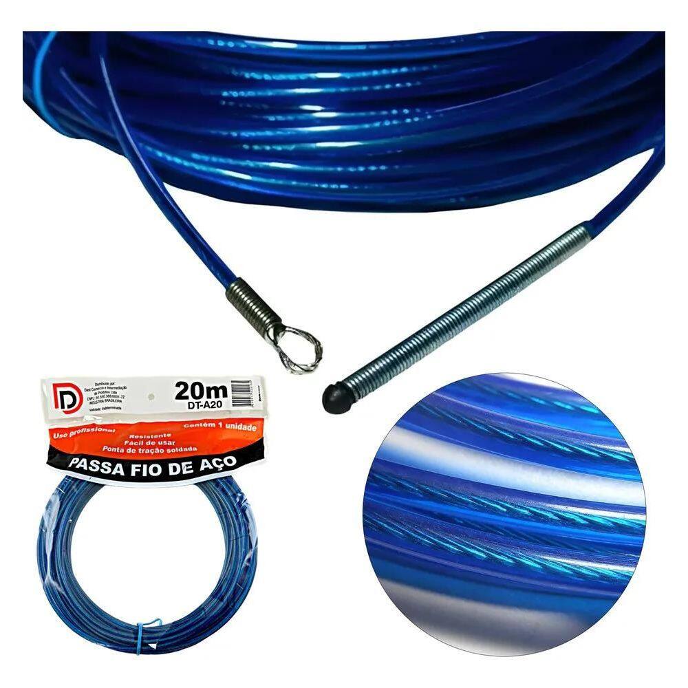 2X Passa Fio 20M Alma Aço Profissional Sonda Guia Puxa Passa
