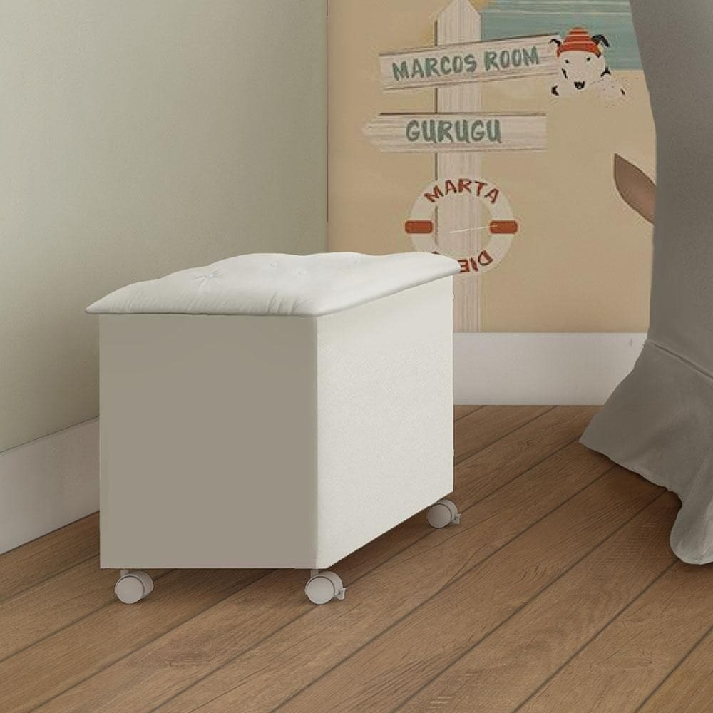 Baú Elo Estofado Capitonê Banco Quarto Infantil Bebê Branco