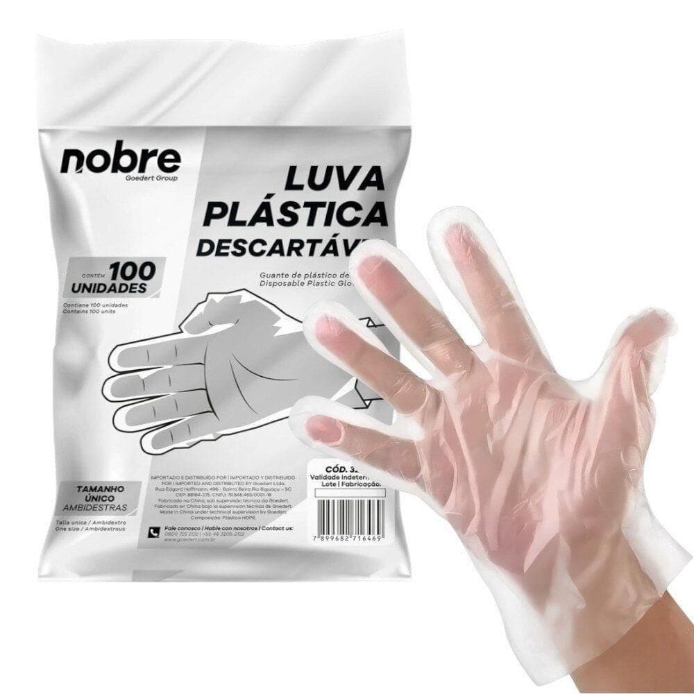 Kit 100 Luvas Plásticas Descartáveis Hdpe Nobre Tamanho único Ambidestras