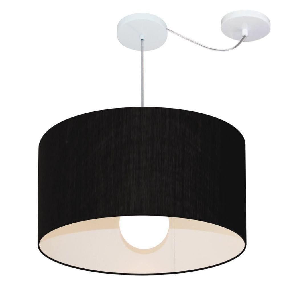 Lustre Pendente Cilíndrico Com Desvio Md-4234 Cúpula Em Tecido 60x30cm Preto - Bivolt