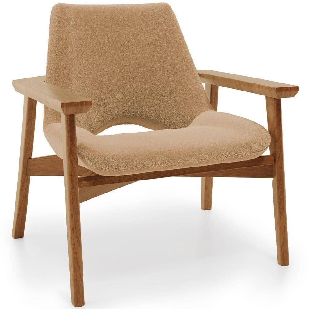 Poltrona Decorativa Living Base Madeira Becker L02 Bouclê Mostarda