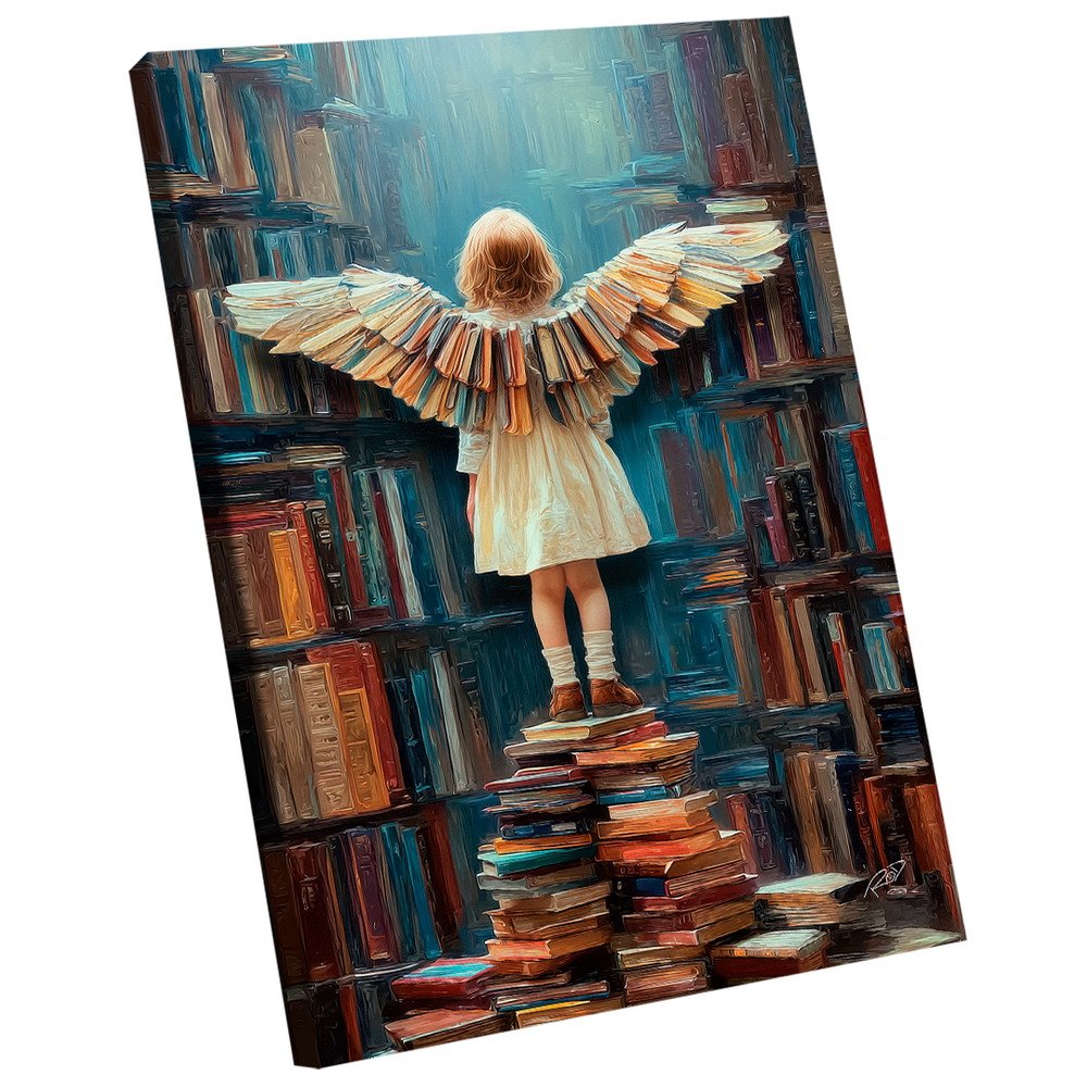 Quadro Decorativo Menina com Asas de Livro