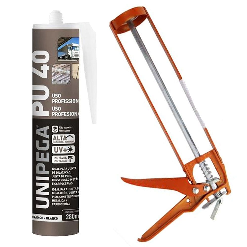 Kit Selante PU40 Unipega Branco 400g Vedação + Aplicador de Silicone Construção Profissional Veda Cola
