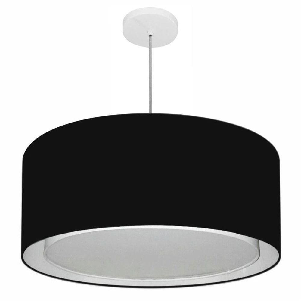 Lustre Pendente Cilíndrico Duplo Vivare Md-4291 Cúpula Em Tecido 60x30cm - Bivolt Preto 127/220v