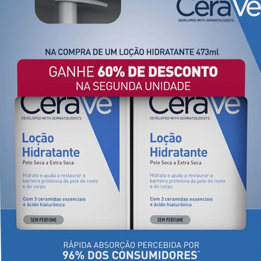 Cerave Loção Hidratante pele Seca A Extra Seca Sem Perfume 473ml e Ganhe Desconto de 60% 2° Unidade