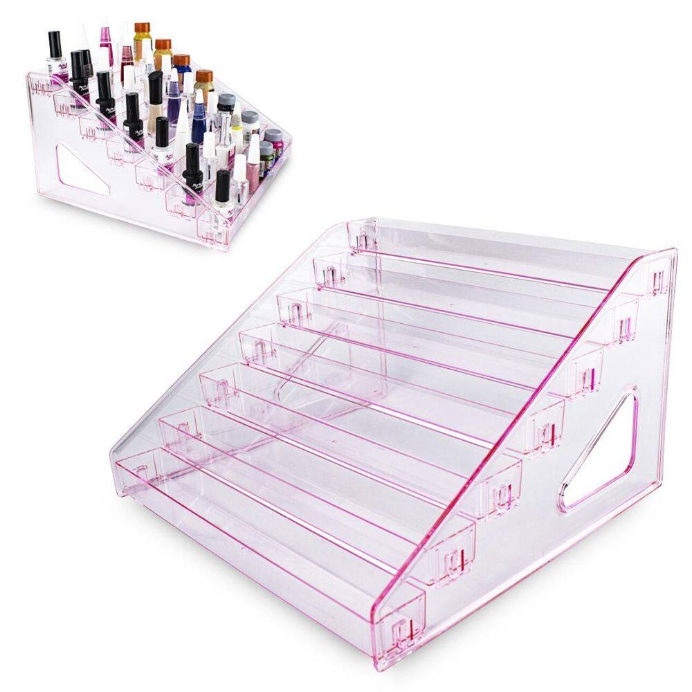 Expositor Suporte Esmaltes Acrílico 7 Degraus Rosa Para 80Un
