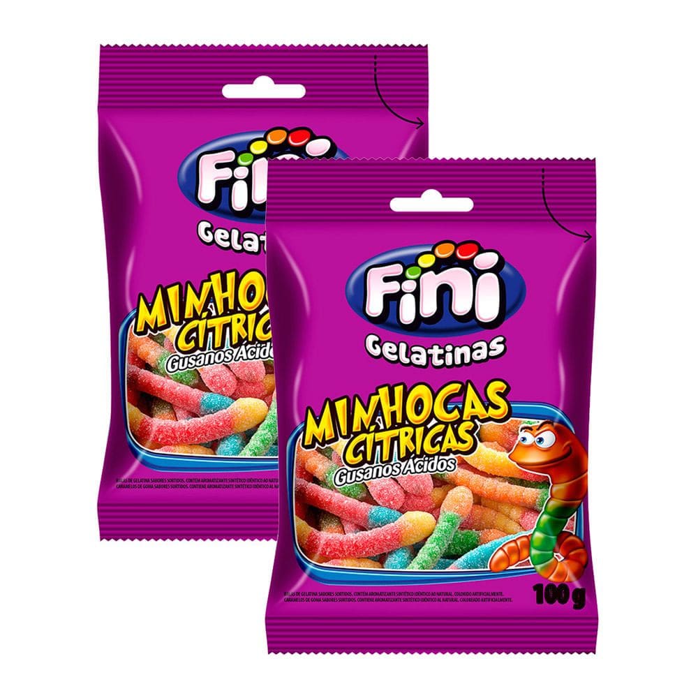 Kit 2 Balas de Gelatina Fini Minhocas Cítricas 100g