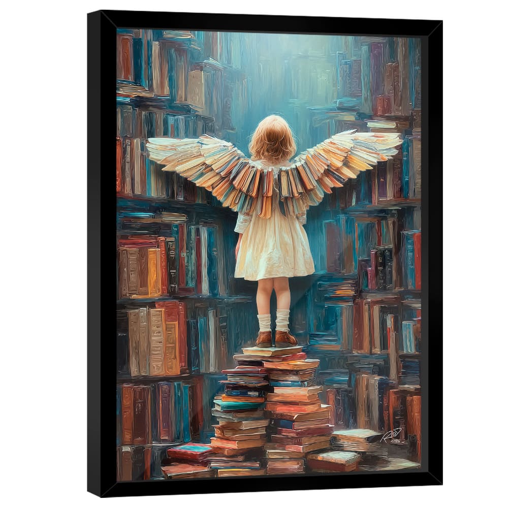 Quadro Decorativo Menina com Asas de Livro