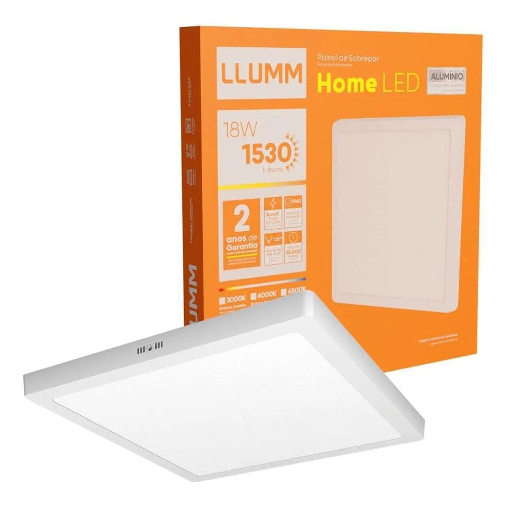 2X Painel Home Led 18W Plafon Sobrepor 22X22Cm Quadrado Bran