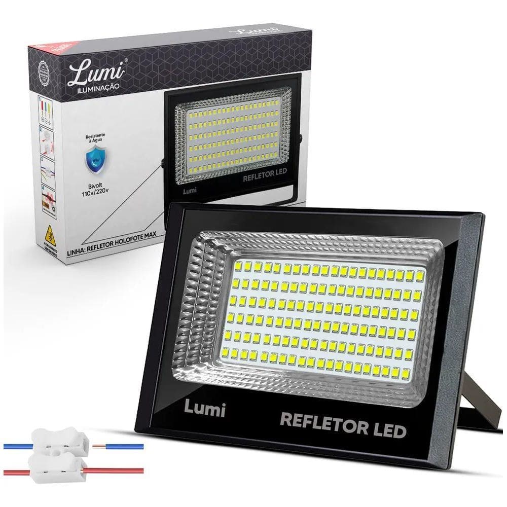 2X Luminária Holofote Refletor Slim Super Led 300W Lumi Cor