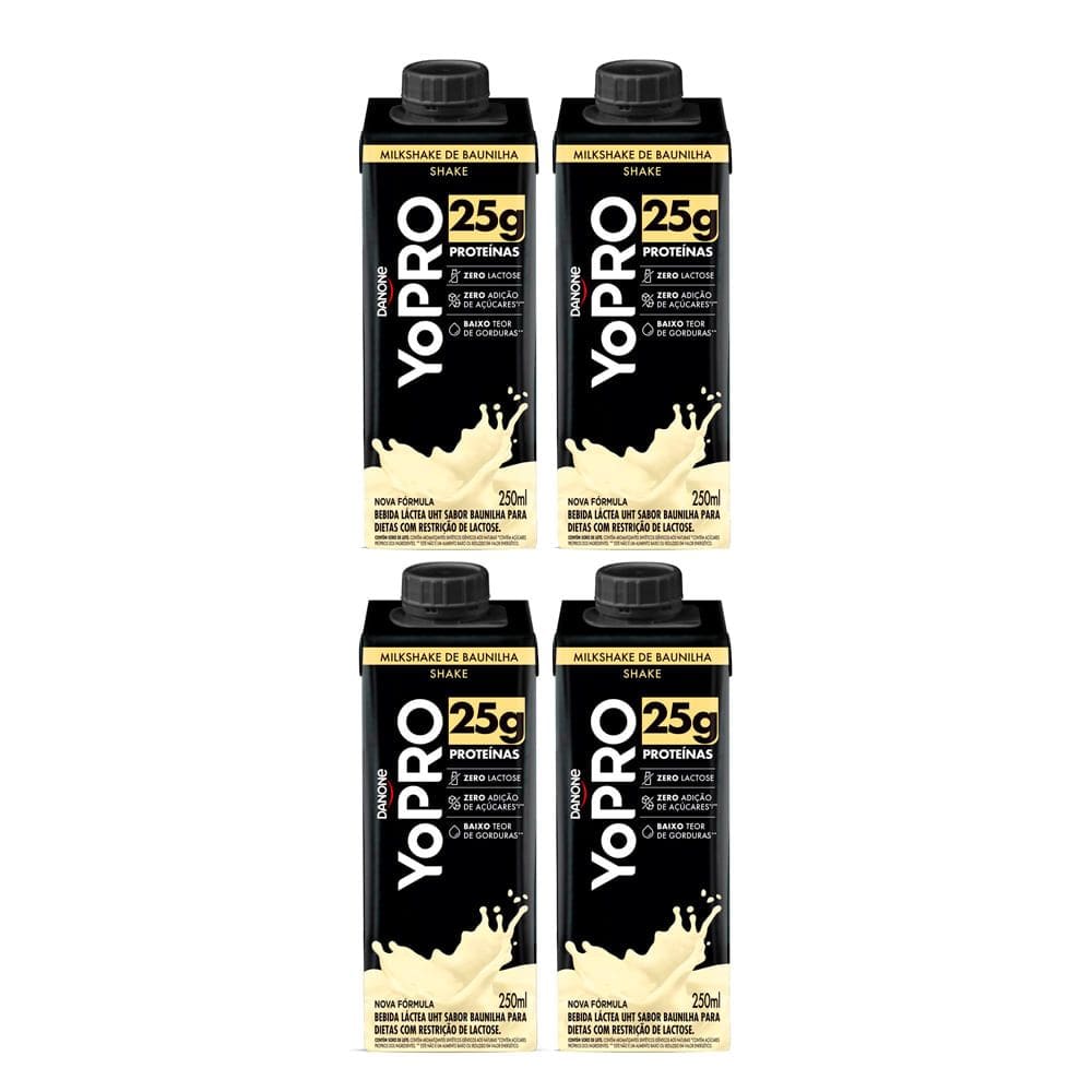Kit 4 YoPRO Bebida Láctea UHT Milkshake de Baunilha 25g de proteínas 250ml