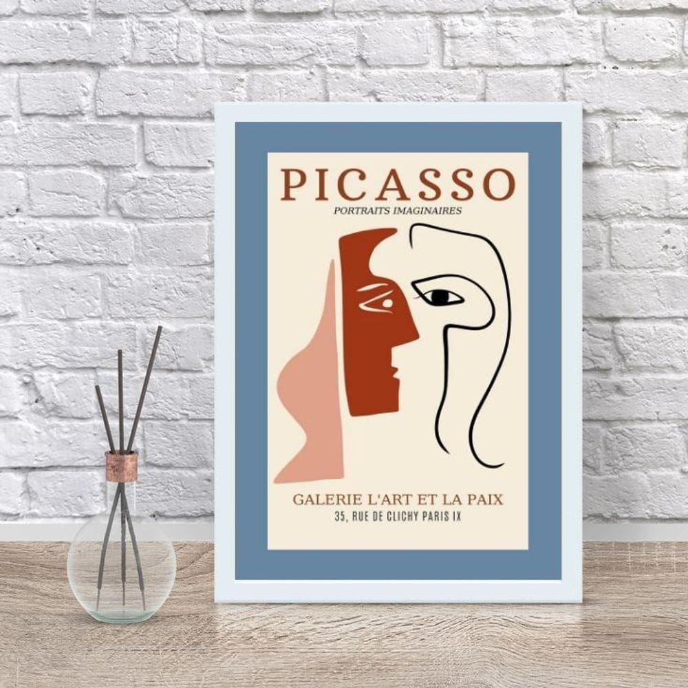 Quadro Poster Picasso 45x34cm Moldura Madeira Branca