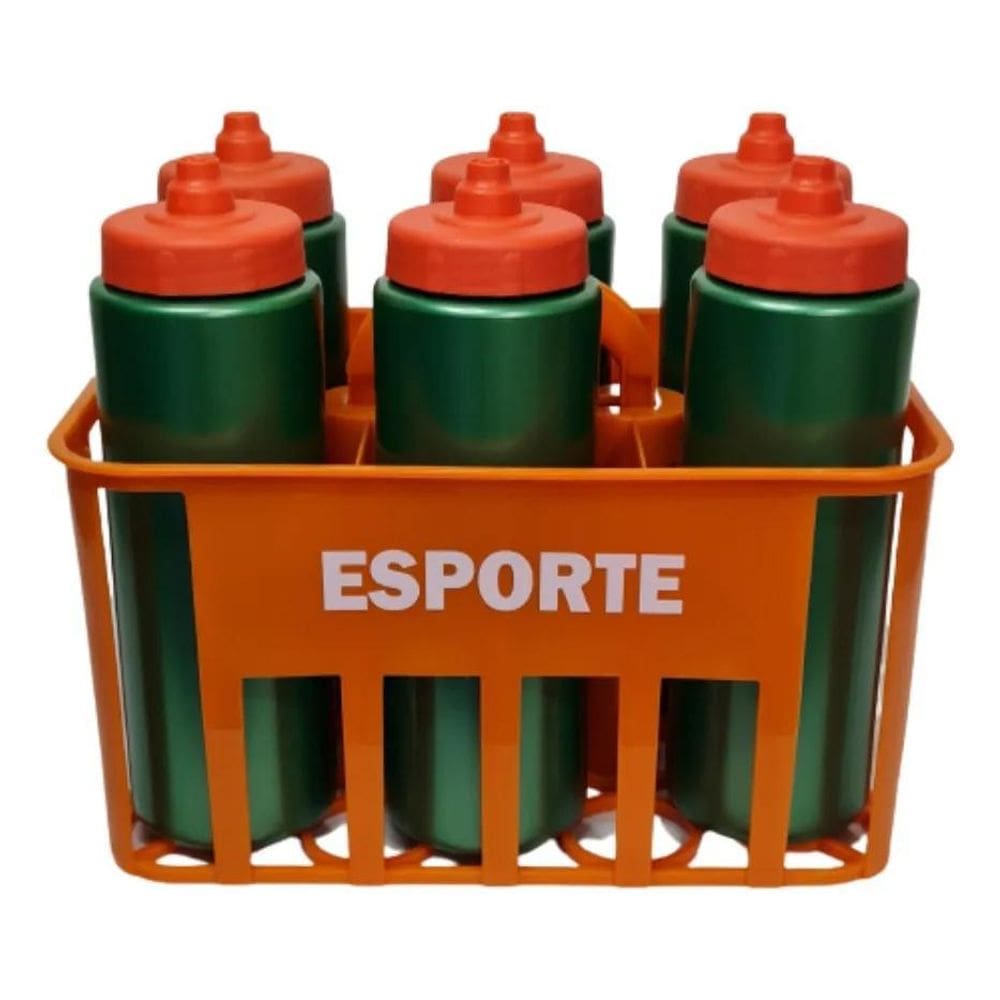 2X Kit C/6 Squeeze Automatica + Cesta Porta Garrafas Alaranj