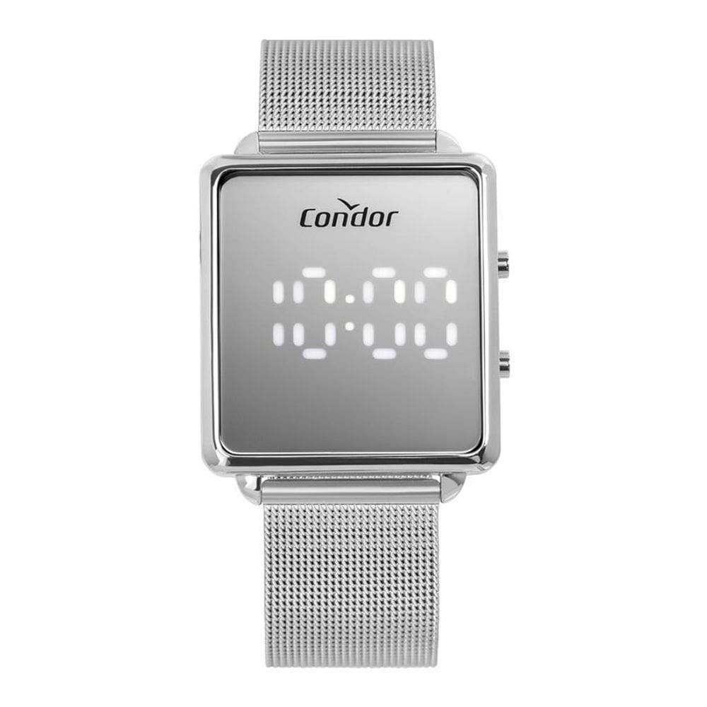 Relógio Condor Feminino LED Espelhado Prateado 35mm