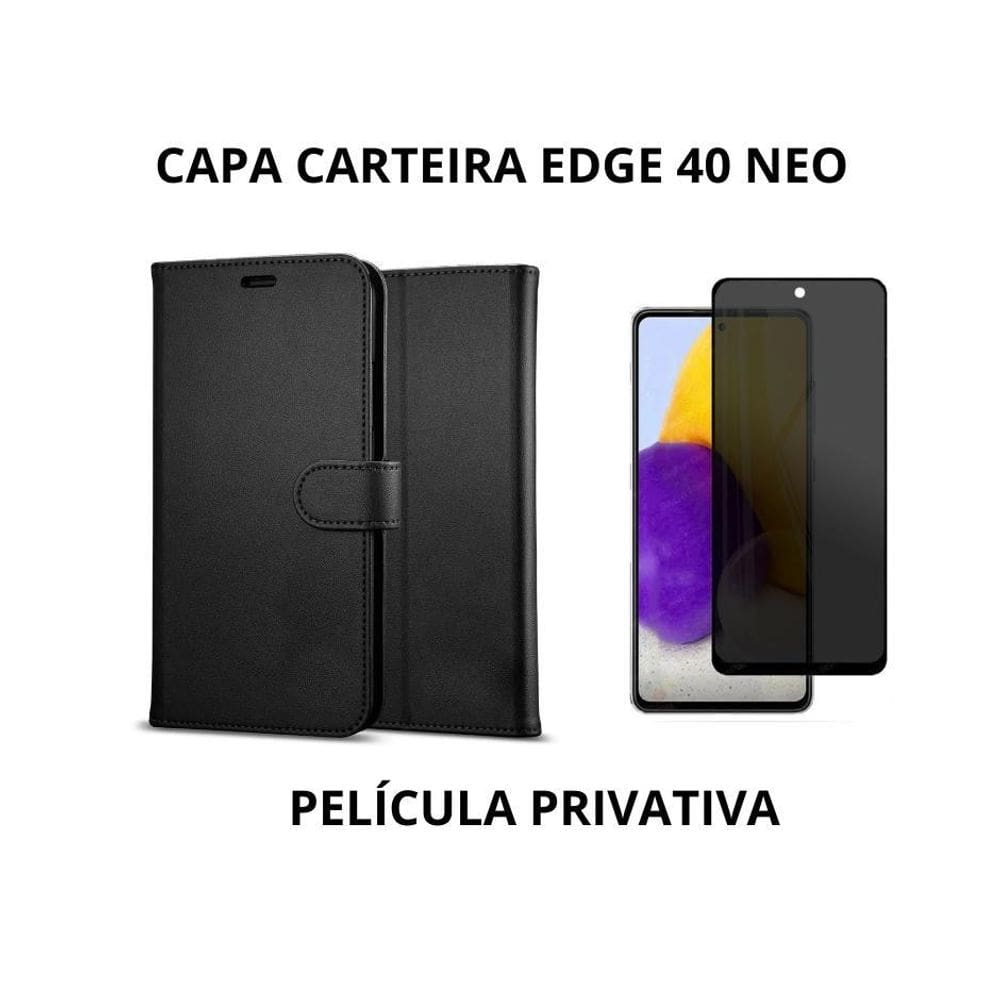 Capa Carteira Moto Edge 40 Neo + Película Preto