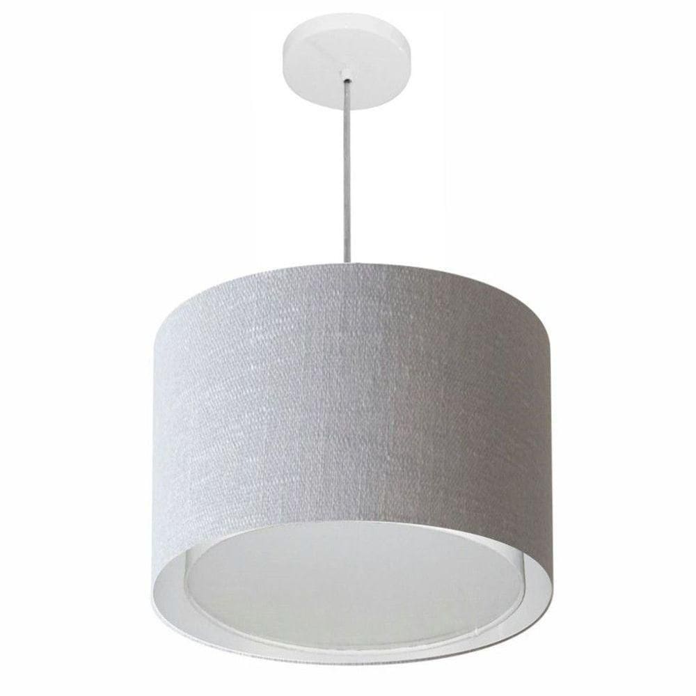 Lustre Pendente Cilíndrico Duplo Md-4292 Cúpula Em Tecido 40x30cm Rustico Cinza - Bivolt