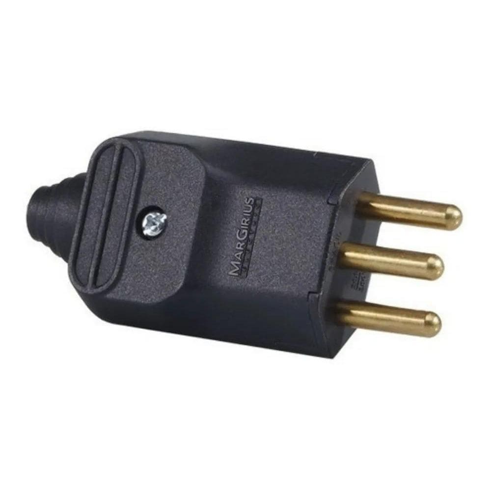 2X Plugue Macho Com Prensa Cabo Preto 2P+T 20A 180 Margiriu