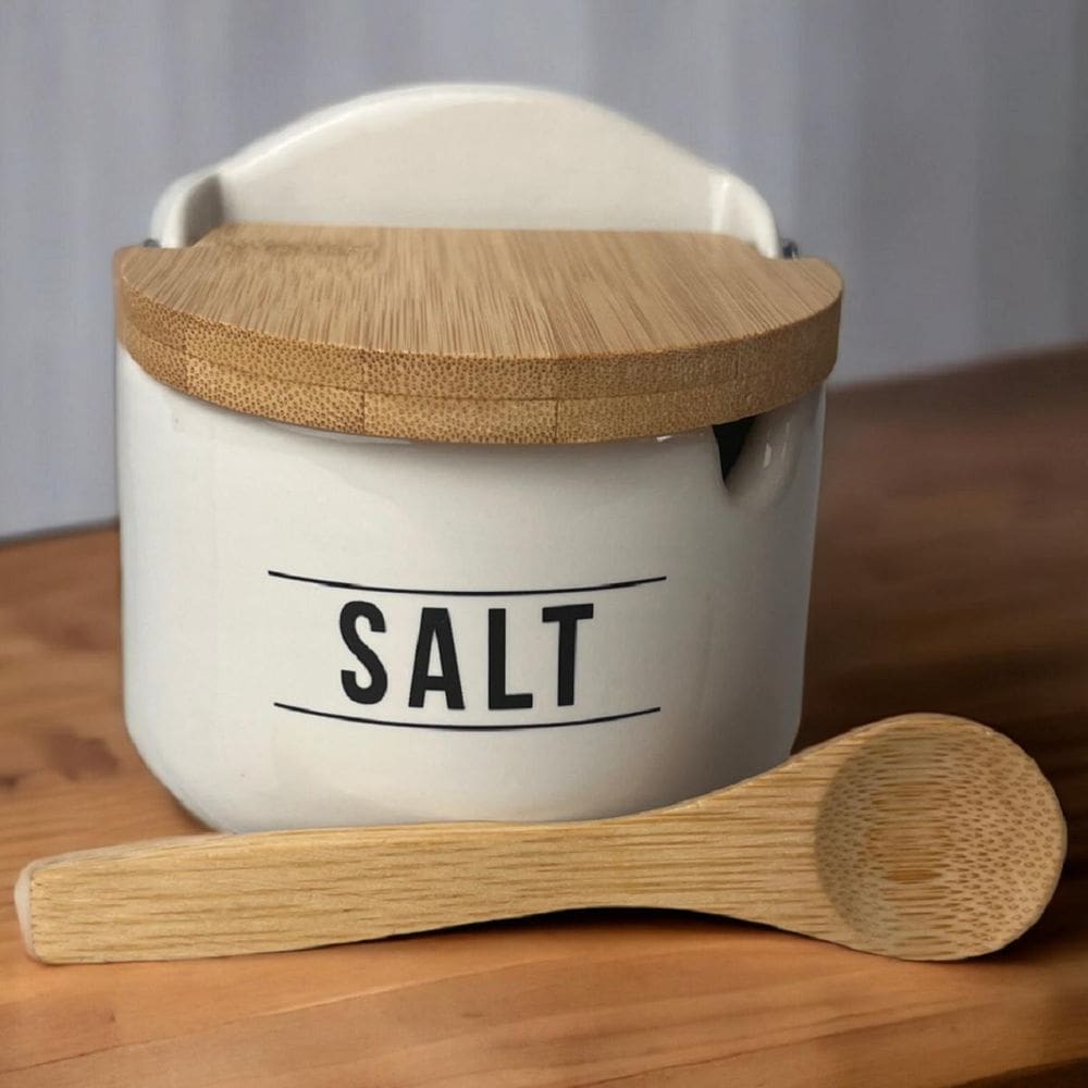 Saleiro Cozinha Porcelana Branco Premium Salt 290Ml Tampa E