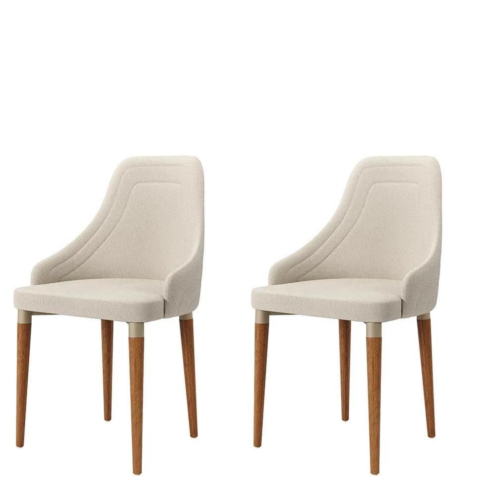 Kit de 2 Cadeiras de Madeira Maciça Estofada Evelyn - Natural c/ Soft Palha - Champanhe
