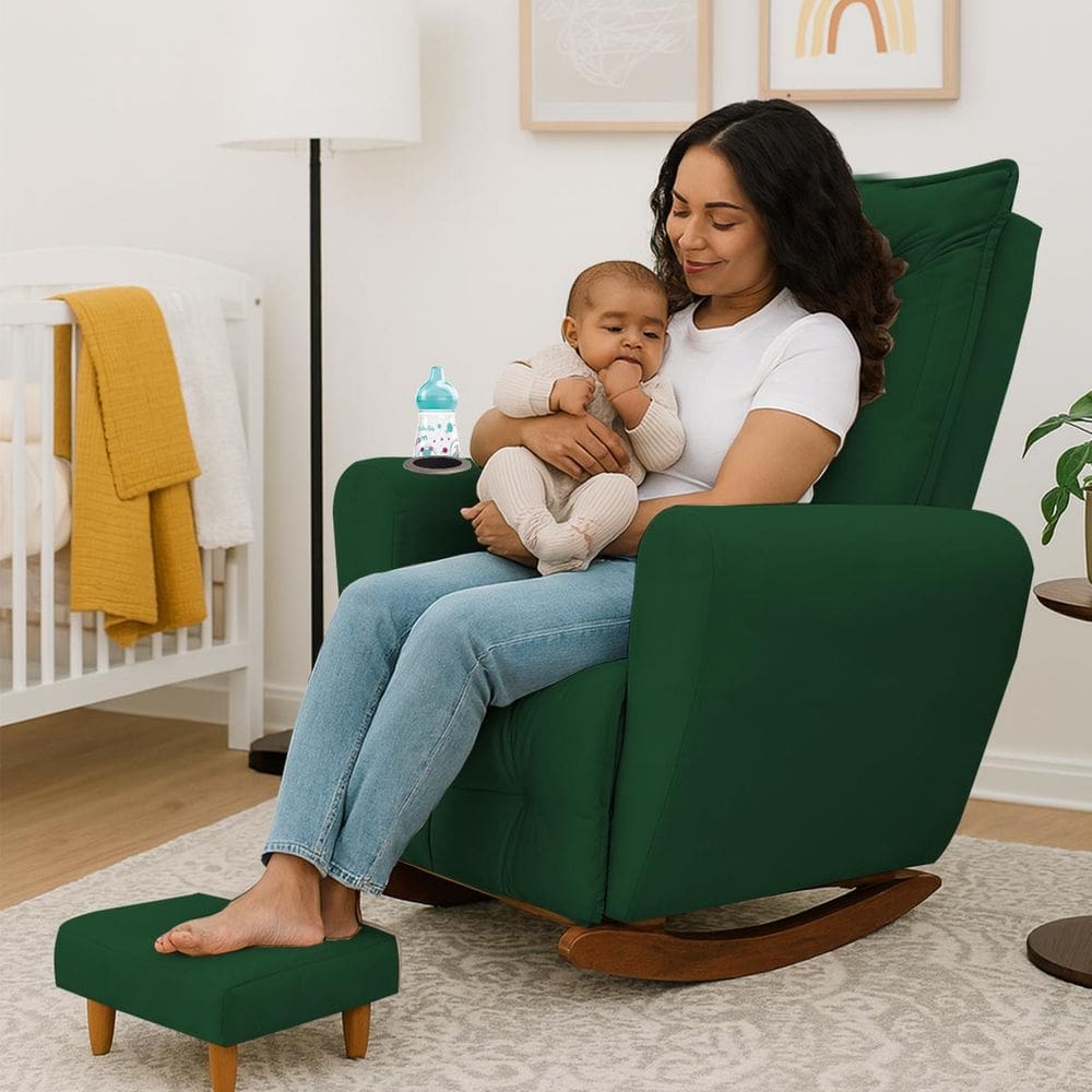 Poltrona Cadeira de Amamentação Balanço e Puff Ternura Verde