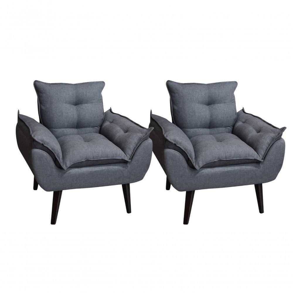 Kit 02 Poltrona/cadeira Decorativa Glamour Opala Com Pés Quadrado Grafite Linho