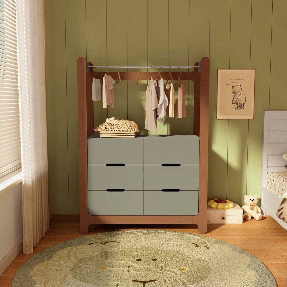 Guarda-roupa Closet Infantil com 6 Gavetas e Cabideiro 100% Mdf Olívia Verti/ Castanho
