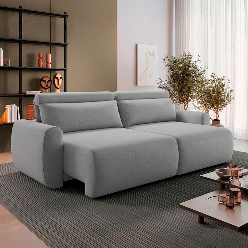 Sofá Retrátil 4 Lugares 220cm em Linho City Cinza