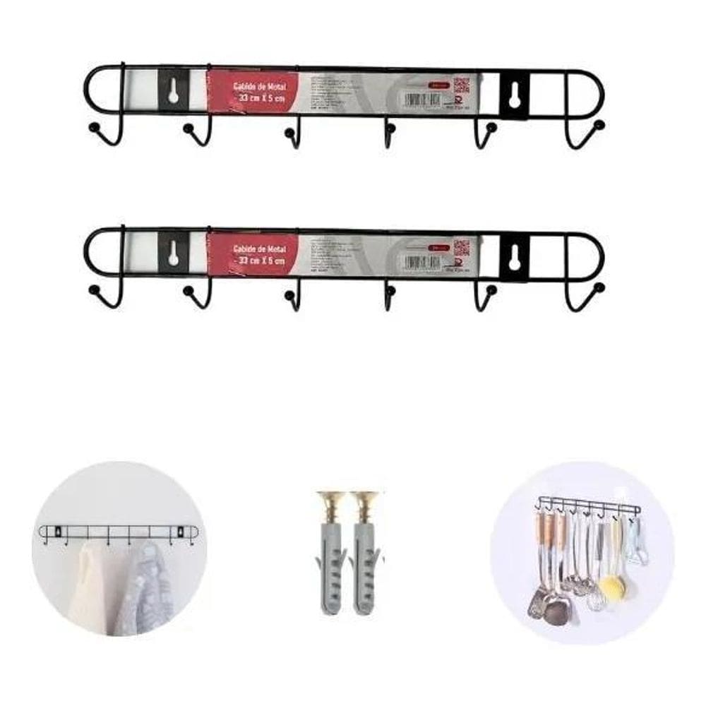 2X 2 Cabideiro Roupa Toalha Porta Parede 6 Gancho + Parafuso