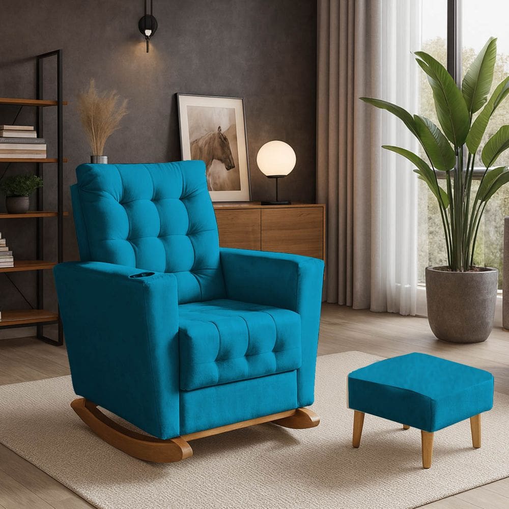 Poltrona Duna Amamentação Balanço e Puf Turquesa